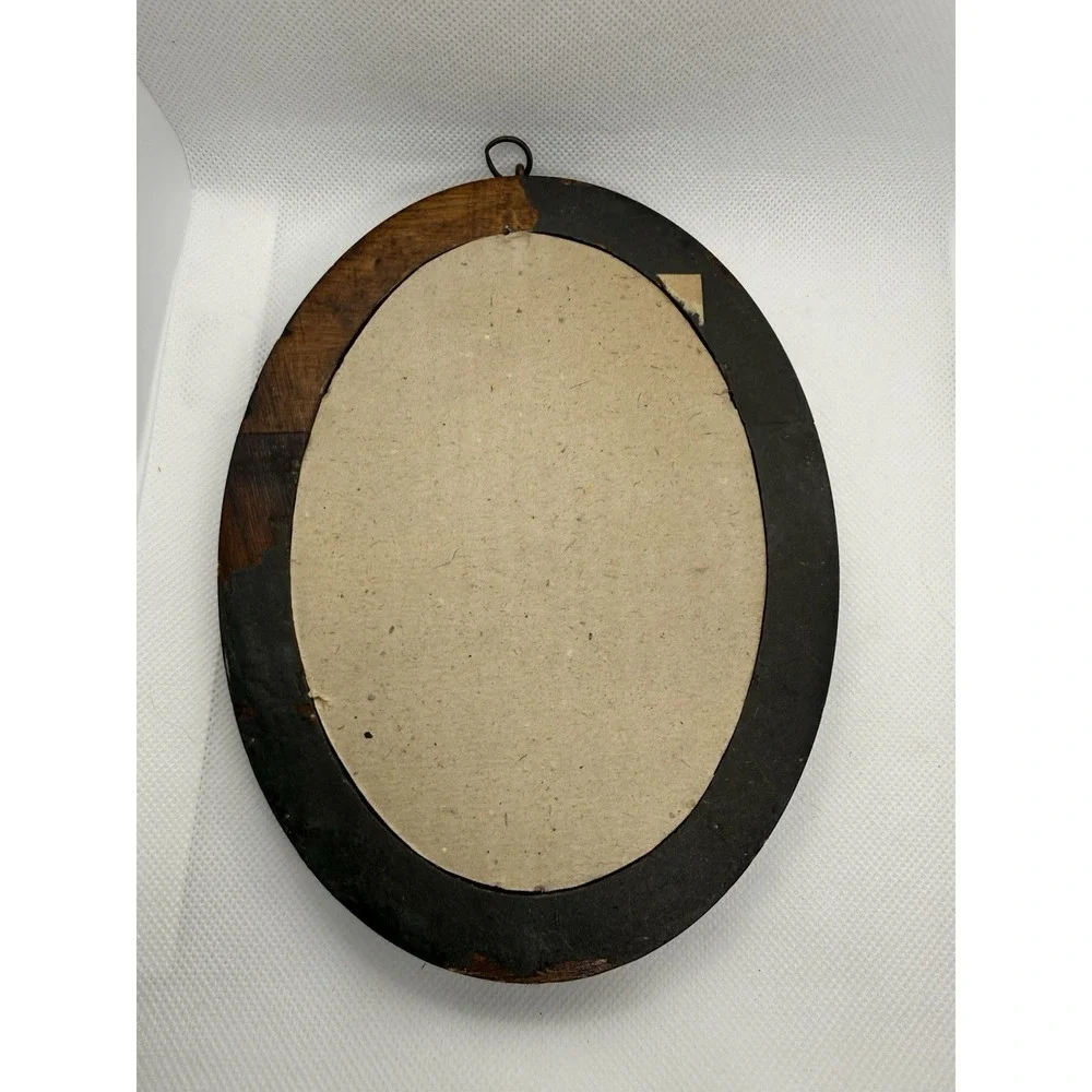 Vintage Handmade Oval Wood Picture Frame Hand Fitted Glass Wall Hanging